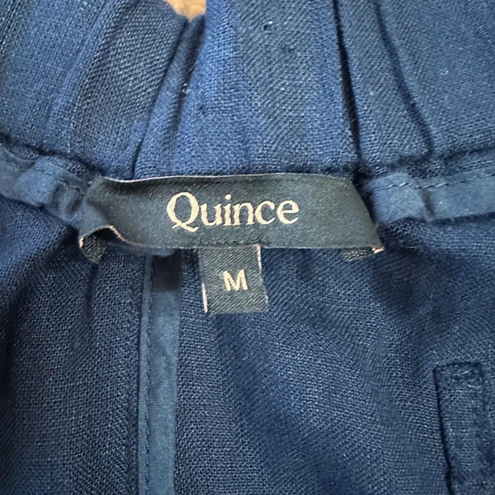 Quince 100% European Linen Ankle Length Pants Deep Navy Medium Coastal Natural